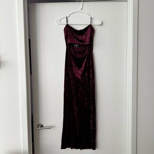 Lulus Maroon Velvet Bandeau Strapless Bodycon Cutout Midi Dress Size XL